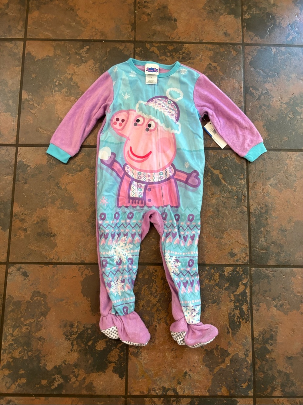 🌸Peppa Pig Purple & Light Blue Kids Footed One-Piece Pajamas